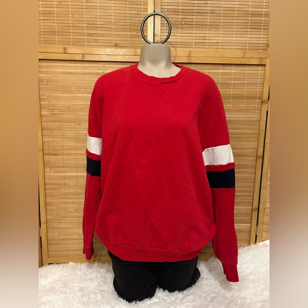 Zara red white blue stripe long sleeve top crew neck sweatshirt woman’s XL
